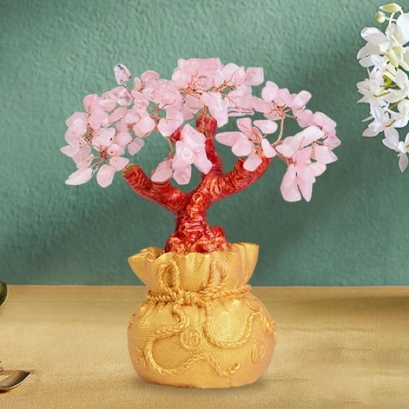 🆕New Feng Shui Rose Quartz Crystal Gemstone Money Bonsai Tree Handcrafted - Picture 3 of 7